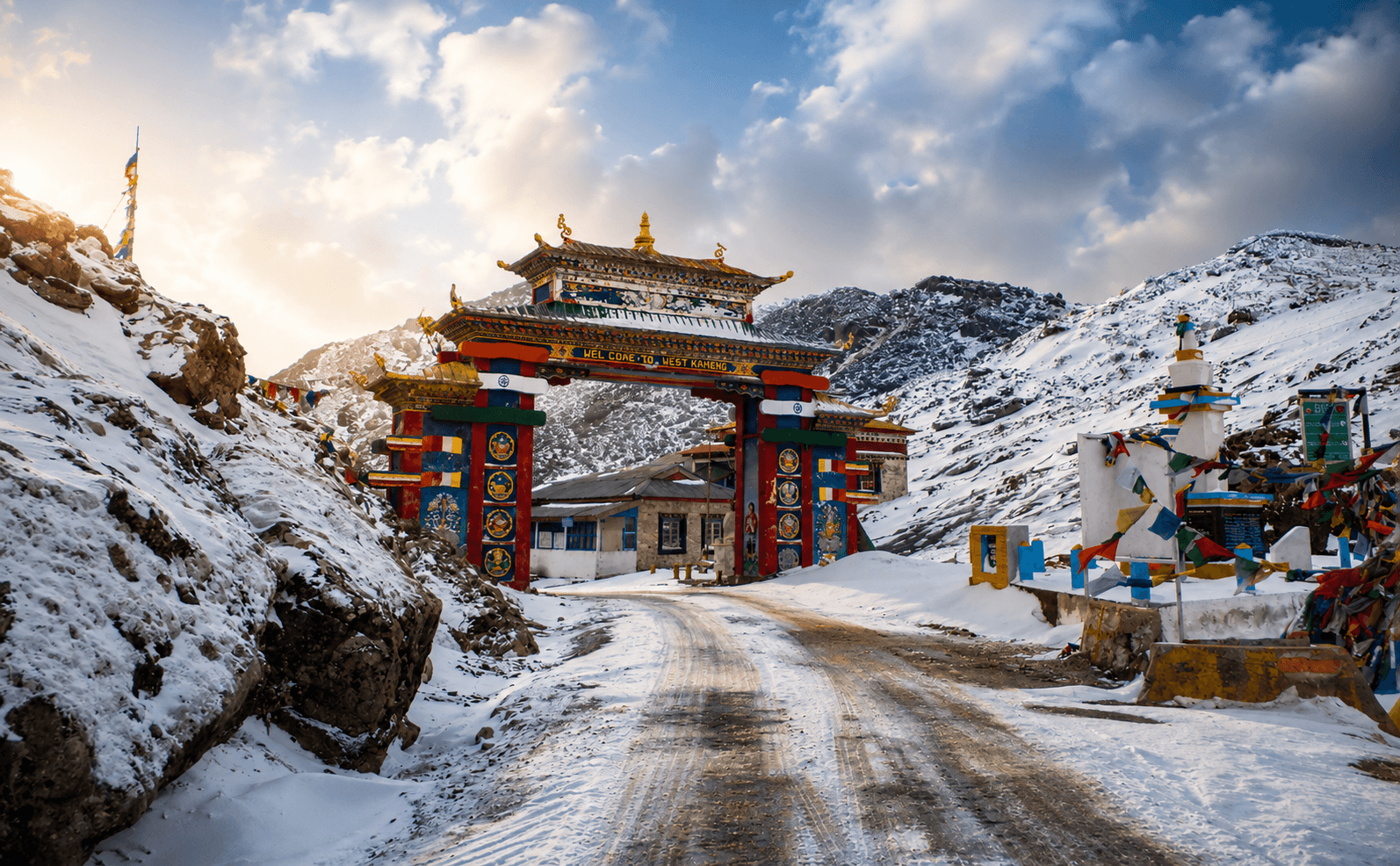 Tawang Monastery amid snow-capped mountains in Arunachal Pradesh